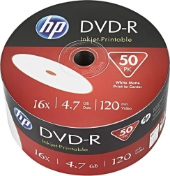 hp dvd-r 4,7 gb 16× inkjet printable, 50 ks (bulk)