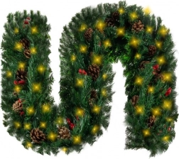 Vianočná girlanda 270 cm s teplými LED svetlami a prírodnými ozdobami