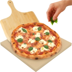 Kameň na pizzu Ruhhy 38 × 36 cm s bambusovou lopatkou 2v1 (kordierit)