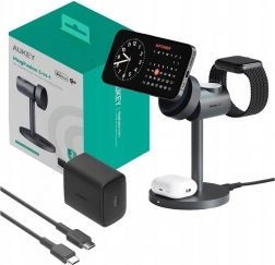 Bezdrôtová nabíjačka Aukey MagFusion 3 v 1, 15W sivá