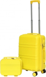 Sada batožiny Barut žltá – kabínový kufor a kozmetický kufrík z ABS, 4 kolieska