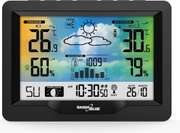 Bezdrôtová meteorologická stanica s DCF, farebným displejom a meraním teploty a vlhkosti GREENBLUE