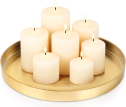 Zlatý kovový táck na dekorácie a sviečky 32 cm