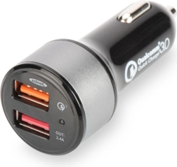 Autonabíjačka s Qualcomm Quick Charge 3.0, 2× USB (3 A / 2,4 A), čierno‑strieborná