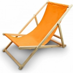 Drevené plážové a záhradné ležadlo, skladacie, nastaviteľná opierka, oranžové