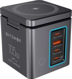 BlitzWolf GaN sieťová nabíjačka 105 W s USB-A, 3× USB-C a bezdrôtovým nabíjaním