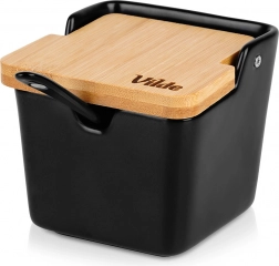Keramická cukornička s bambusovým výklopným viečkom 250 ml, čierna