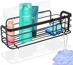 Kovová kúpeľňová polica do sprchy, samolepiaca, čierna 29,5 × 10,5 × 8 cm