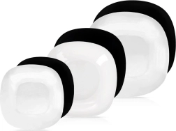 Sklenená jedálenská súprava LUNA, biela/čierna, 18 dielov