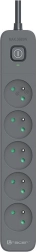 Prepäťová predlžovacia zásuvka TRACER Power Line+ 1,8 m, grafitová, 5 zásuviek