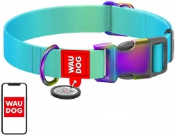 Nylonový obojok pre psy s QR kódom WAUDOG gradient, modrý, veľkosť M