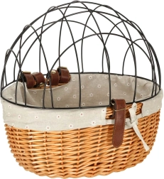 Ratanový košík na bicykel s kovovou mriežkou na prepravu domácich miláčikov