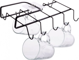 Kovový držiak na hrnčeky pod policu, čierny