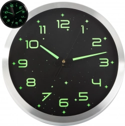 Fluorescenčné nástenné hodiny 25 cm so svietiacimi číslicami a hviezdami