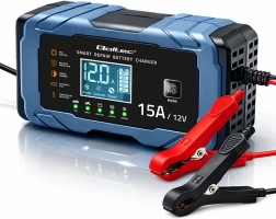 Qoltec inteligentná nabíjačka autobatérií 12 V / 15 A s funkciou opravy pre AGM/GEL/LiFePO4