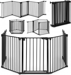 Detská a psia bezpečnostná brána ECOTOYS, 5 panelov, kovová, čierna