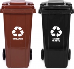 Sada 2 vonkajších popolníc 2×120 l s gumovými kolesami – zmesový a bio odpad
