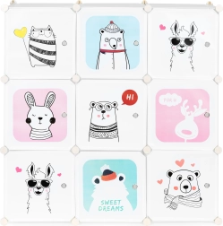 detská modulárna skrinka s 9 dvierkami s motívmi zvieratiek ModernHome