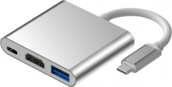 Hliníkový USB‑C 3v1 hub s HDMI 4K, USB 3.1 a USB‑C napájaním – strieborný
