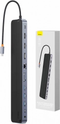 USB‑C rozbočovač 12v1 BASEUS EliteJoy Gen2 s 2× HDMI, DP, 3× USB 3.0, PD 100 W, RJ45 a čítačkou SD/TF (tmavosivý)