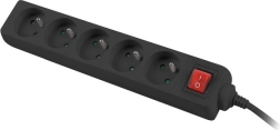 Predlžovací kábel 1,5m čierny s 5 zásuvkami a vypínačom