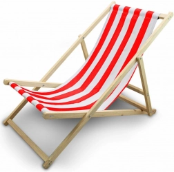 Drevené skladacie plážové ležadlo s reguláciou – bielo‑červené