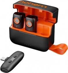 bezdrôtový mikrofónny systém HOHEM s nabíjacím puzdrom (2 vysielače + 1 prijímač)