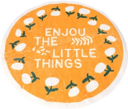 Okrúhly protišmykový koberec 80 x 80 cm - vzor Flowers, žltý