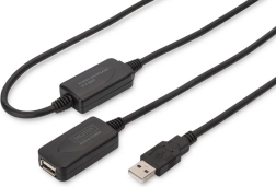 Aktívny predlžovací kábel USB 2.0, USB‑A samec na USB‑A samica, 20 m, čierny