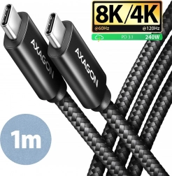 AXAGON USB‑C na USB‑C kábel USB4 40 Gb/s, PD 240 W, 8K, 1 m, hliník, opletený, čierny