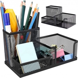 Čierny sieťovaný stolový organizér s 3 priehradkami