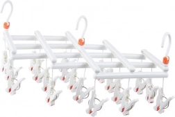 Plastový skladací vešiak na oblečenie s klipsami – 19 klipsov – biely