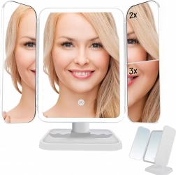 Skladacie LED kozmetické zrkadlo s trojitým panelom a 3-násobným priblížením