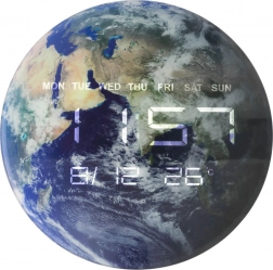 Nástenné digitálne hodiny zemegule s LED displejom 32 cm, modré