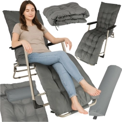 Skladacie šedé záhradné lehátko s poduškou