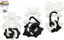 Hryzátko zvieratká s príveskami, čiernobiele, 9 cm