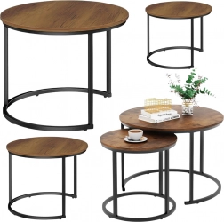 Súprava okrúhlych konferenčných stolíkov 3v1 z prírodného dreva