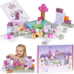 Magnetické stavebné kocky pre deti 140 ks – ružové