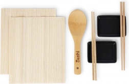 Súprava na sushi pre dvoch – bambusové podložky, paličky a keramické misky (7 dielov)