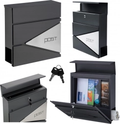 Veľká antracitová poštová schránka na listy a noviny s nápisom POST, formát A4