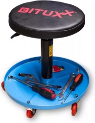 Otočný dielenský stoliček s nastaviteľnou výškou a priehradkou, nosnosť 135 kg