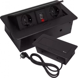 Zapuštěná zásuvková lišta do dosky s 2 zásuvkami a 2 USB, čierna