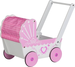 EcoToys Drevený kočík pre bábiky Pink Heart