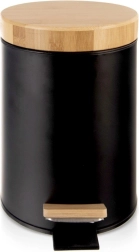 Kovový pedálový odpadkový kôš 3 l, čierny s bambusovým vekom