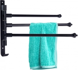 Otočný hliníkový kúpeľňový držiak na uteráky, čierny, 30 cm