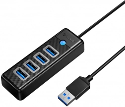 Orico USB hub 4× USB 3.0, 5 Gbps, kábel 0,15 m, čierny