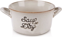 Keramická polievková miska s uškami 600 ml – sivá