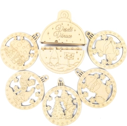 Vianočné drevené ozdoby škriatok, sada 5 ks v darčekovej krabičke