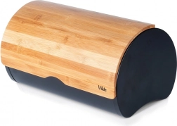 Chlebník s bambusovým vekom, čierny kov, 38 × 24 × 20 cm VILDE