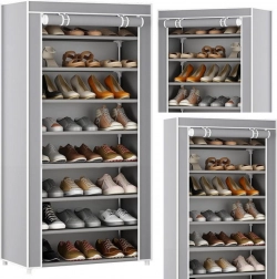 8-poschodový stojan na topánky s prachuvzdorným krytom – sivý